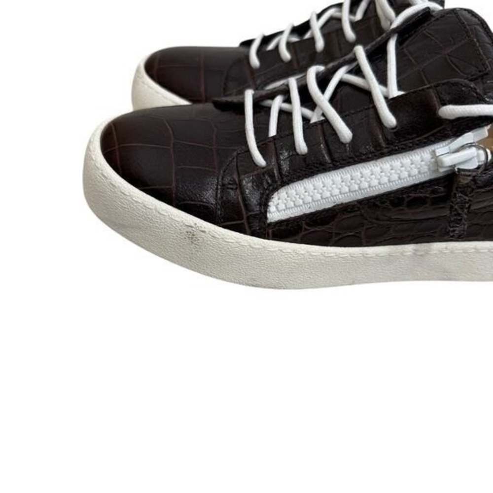Giuseppe Zanotti Dark Brown Croc Embossed Leather Zip Sneakers Womens 41.5 $880 - Picture 5 of 9